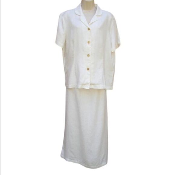 Cream Linen Top Skirt Set 2 Piece - Picture 1 of 8